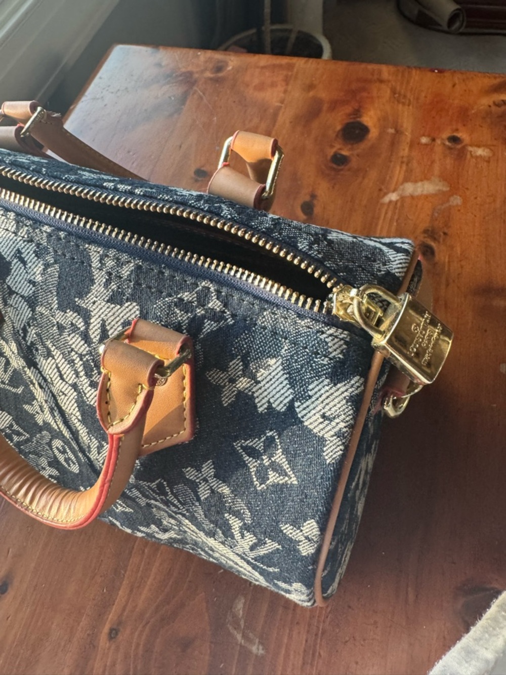 Denim Monogram Satchel in Black and Tan - Picture 5 of 8